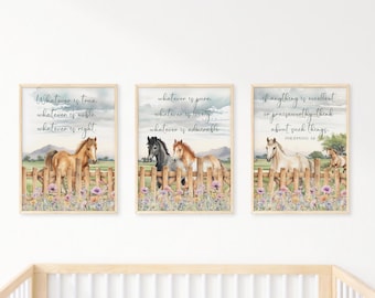 Bible verse country nursery print, Western bible verse wall art, Horse kids room print, Christian horse nursery art, Philippians 4:8