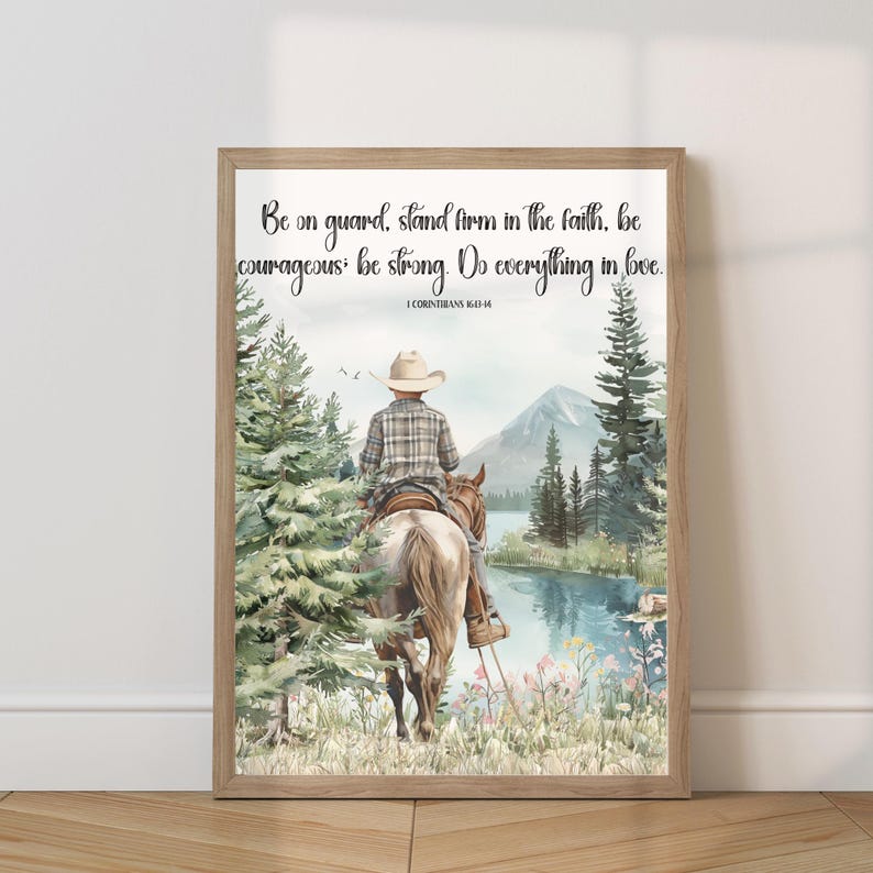 Little Cowboy Bible Verse Wall Art, Western Boy Nursery Art, Watercolor ...