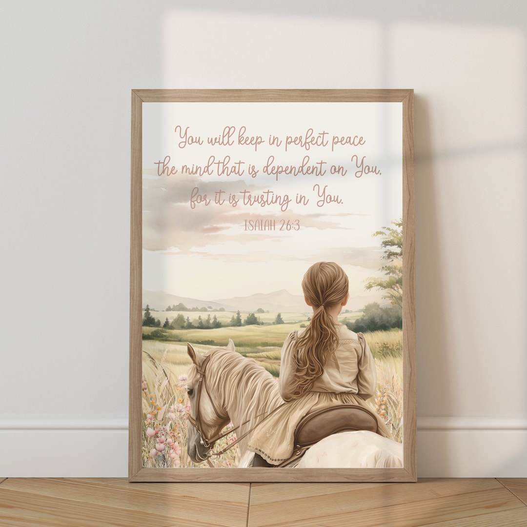 Isaiah 26:3, Bible Verse Nursery Decor, Girl Riding Horse Wall Art ...