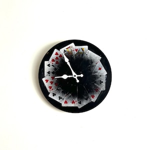 Handmade Clock - made from vinyl record, playing cards, and spray paint
