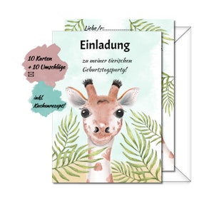 Einladungskarten, Kindergeburtstag, Giraffe, Mädchen, Jungen, 10 Stück