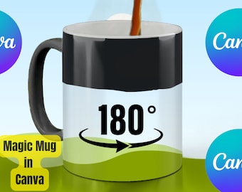 Modello su tela per tazza magica girevole, rotazione di 180 gradi, modello video, tazza animata, modello su tela rotante, modello canva con trascinamento della selezione.