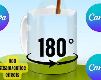 Modello canva per tazza rotante da 11 once Rotazione di 180 gradi / mockup video, modello canva animato per tazza rotante canva drag and drop mockup.