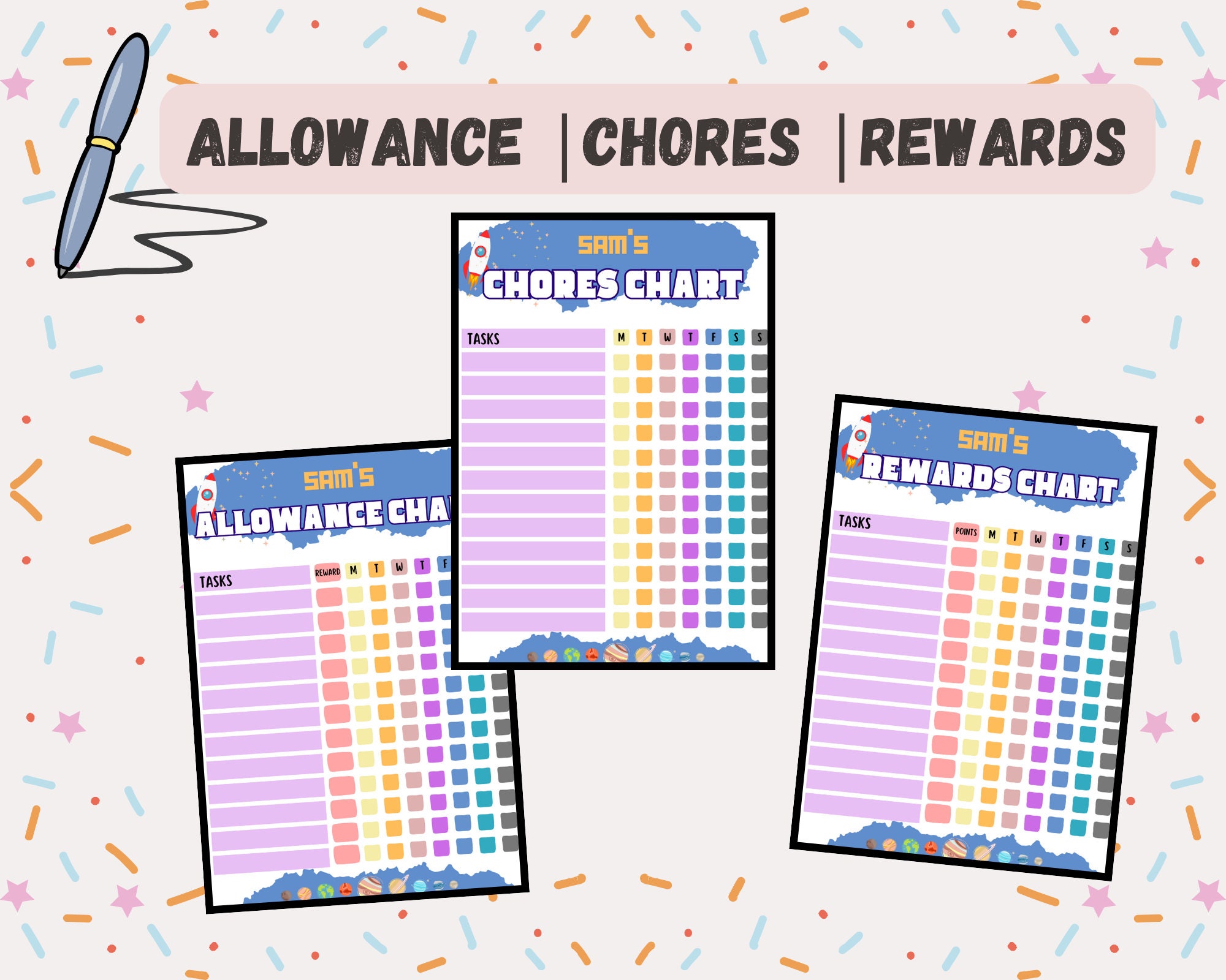 Editable Kids Checklist/charts Space Theme - Etsy