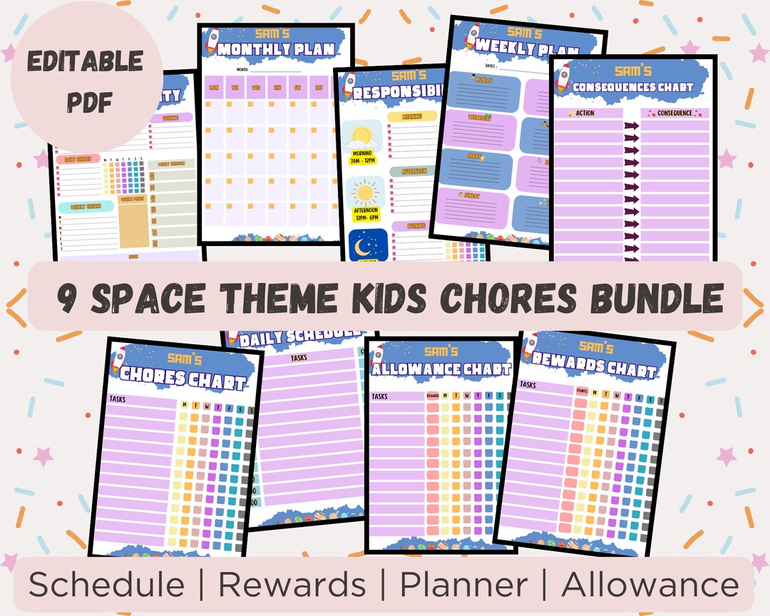 Editable Kids Checklist/charts Space Theme - Etsy