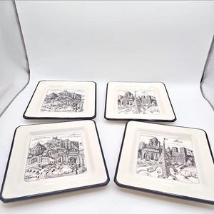 Made in Italy 4 Piece Plates With Italy Scene in Black and White.