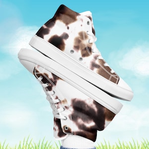 COW Print high top canvas SHOES, Cow Lovers Shoes, Brown White Cow High Top Shoes, Farmhouse, Country Western Shoes, WOMEN&#39;S Sizes 5 to 11.5
