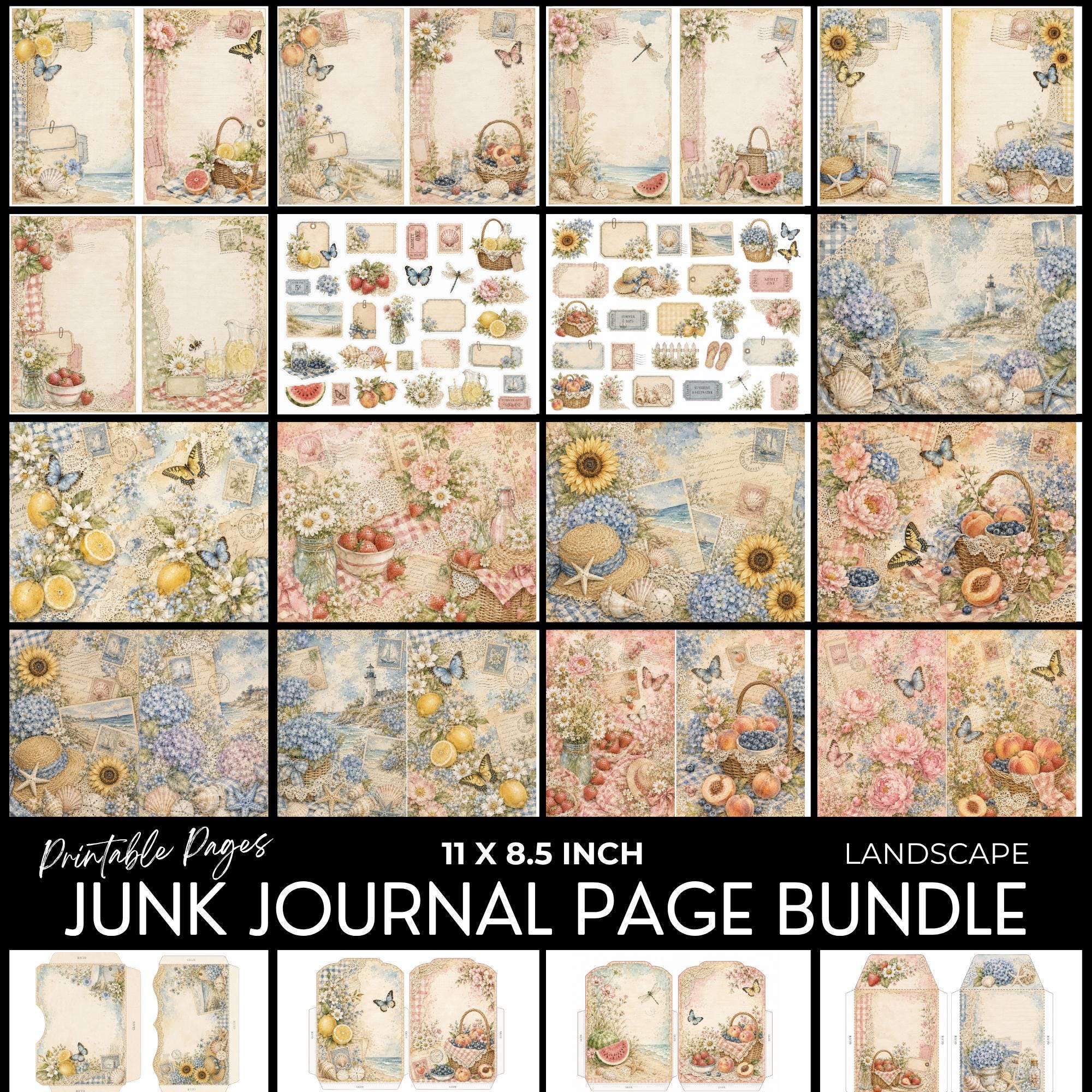 Vintage Junk Journal Printable Pages Coastal Scrapbook Paper Summer ...