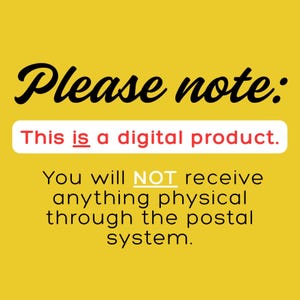 K&ouml;nnte beinhalten: Gelber Hintergrund mit schwarzem Text: &bdquo;Bitte beachten: Dies ist ein digitales Produkt. Sie erhalten KEINE physischen Artikel per Post."
