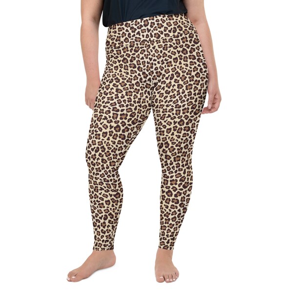 Plus Size Leggings, LEOPARD ANIMAL PRINT pattern, Brown Tan Hues, Wild Chic Fashionable, Comfortable Comfy Soft Vivid Casual