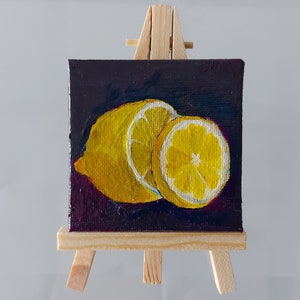 Acrylic painting lemon, painting, acrylic painting fruit, acrylic painting still life, acrylic painting mini picture, painting lemon slice