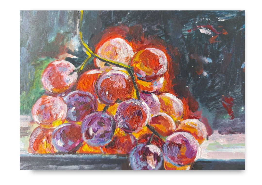 Painting Grapes. the Picture is Painted With Acrylic Paints on Paper
