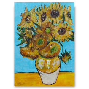 Painting sunflowers in a vase, flowers painting, painting sunflowers by Van Gogh, painting yellow flowers, acrylic painting sunflowers