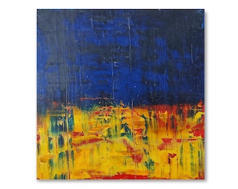 Oil painting abstraction, oil painting Ukraine, oil painting yellow-blue, painting Ukrainian fields, Ukraine painting, Burning field 1 art