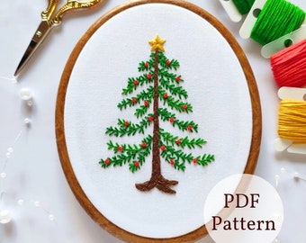 クリスマスツリーの刺繍パターン：初心者向けデザイン（PDFパターン