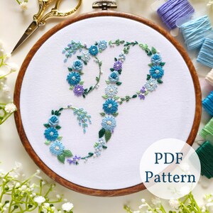Floral Letter &quot;P&quot; PDF Pattern, Digital PDF Pattern, Instant Download DIY Crafts, Hand Embroidery, Modern Embroidery, Alphabet Pdf Patterns