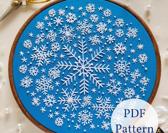 Schema per ricamo a mano di fiocchi di neve: decorazioni natalizie fai da te (schema PDF)