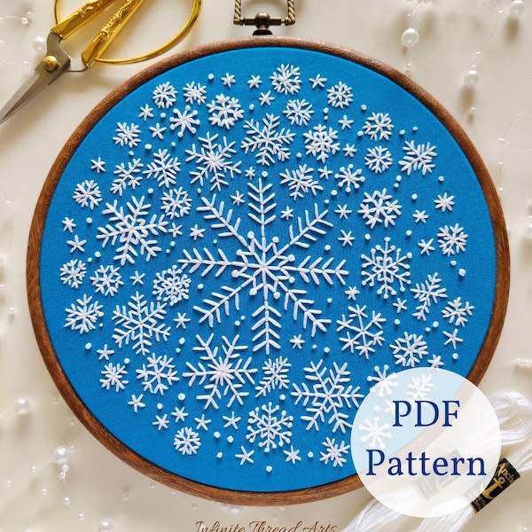 Patrón de bordado a mano de copos de nieve: Adornos navideños DIY (Patrón PDF)