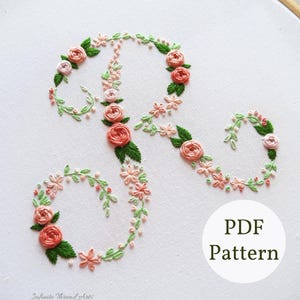Floral Initial &quot;R&quot; Embroidery PDF Pattern, Digital PDF Pattern, Instant Download DIY Craft, Letter Hand Embroidery
