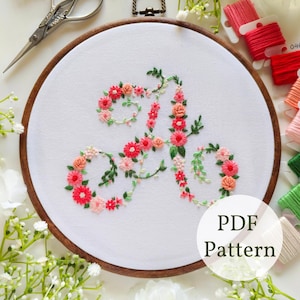 Patrón PDF del alfabeto floral 'A', patrón PDF digital, descarga instantánea, patrón de bordado a mano, descargas de patrones de bordado de letras