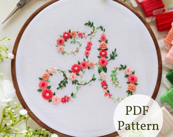 Schema di ricamo con alfabeto floreale "A", lettera A fai da te (schema PDF)