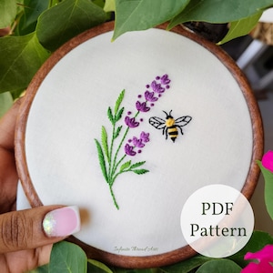 Broderimönster med honungsbi: Lavendeldesign, DIY-pyssel (PDF-mönster)