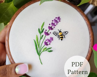 Schema per ricamo a forma di ape: motivo lavanda, fai da te (schema PDF)