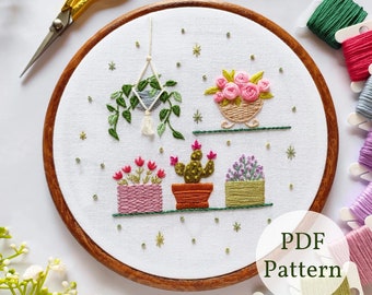 Schema PDF per ricamo di piante: arredamento moderno per la casa (download immediato)