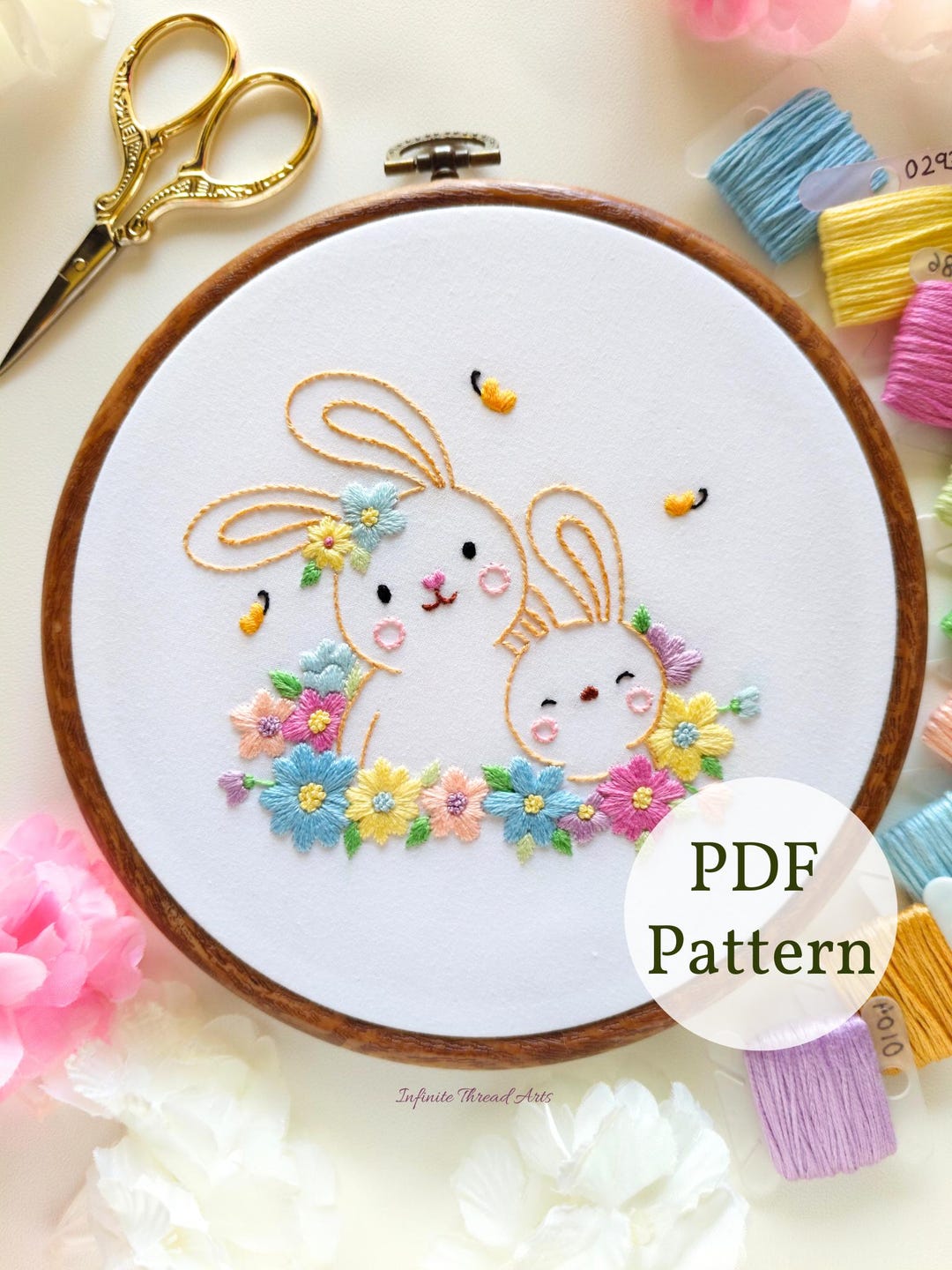 Easter Bunny Floral Embroidery Design: DIY Pattern (PDF Pattern) - Etsy