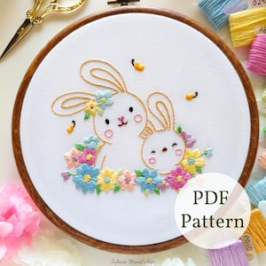 Easter Bunny Floral Embroidery Design: DIY Pattern (PDF Pattern)