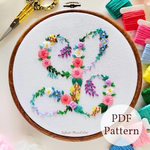 Patrón de bordado en PDF con la letra "L" floral, diseño de bordado de monograma, inicial floral, descarga instantánea, bordado de letras DIY, alfabeto L