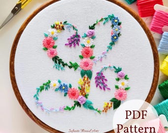 Disegno da ricamo con lettera L floreale: modello PDF monogramma (download immediato)