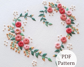 Schema per ricamo a forma di cuore floreale: artigianato fai da te (schema PDF)