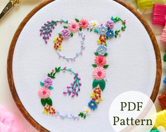 Modello PDF per ricamo lettera floreale 'J': ricamo a mano fai da te