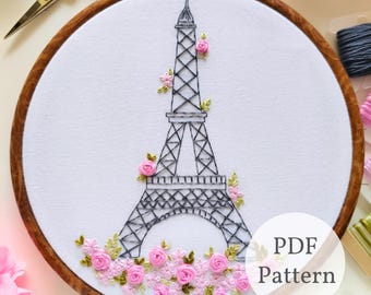 Schema di ricamo a mano della Torre Eiffel, simbolo di Parigi (schema PDF)