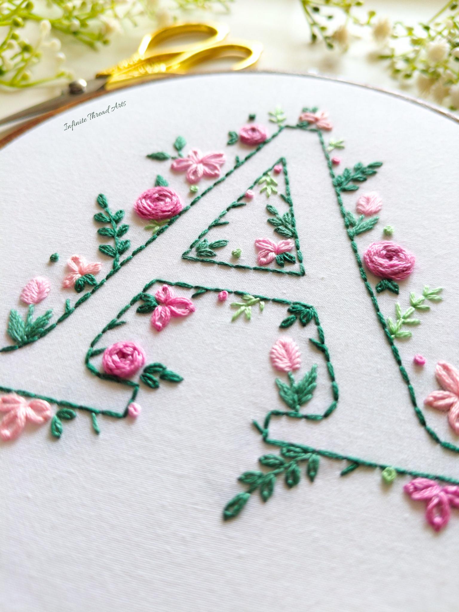 Mva Pattern Floral Alphabet 'A' Embroidery Pattern, Hand Stitch Craft (PDF Download ...
