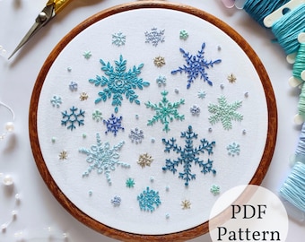 Schema per ricamo a fiocco di neve: decorazioni natalizie fai da te (PDF digitale)