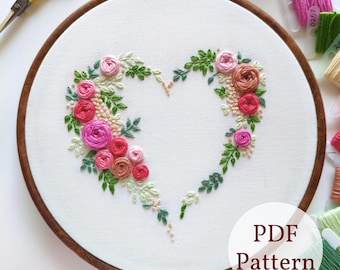 Schema ricamo cuore di rose: disegno floreale di San Valentino (schema PDF)