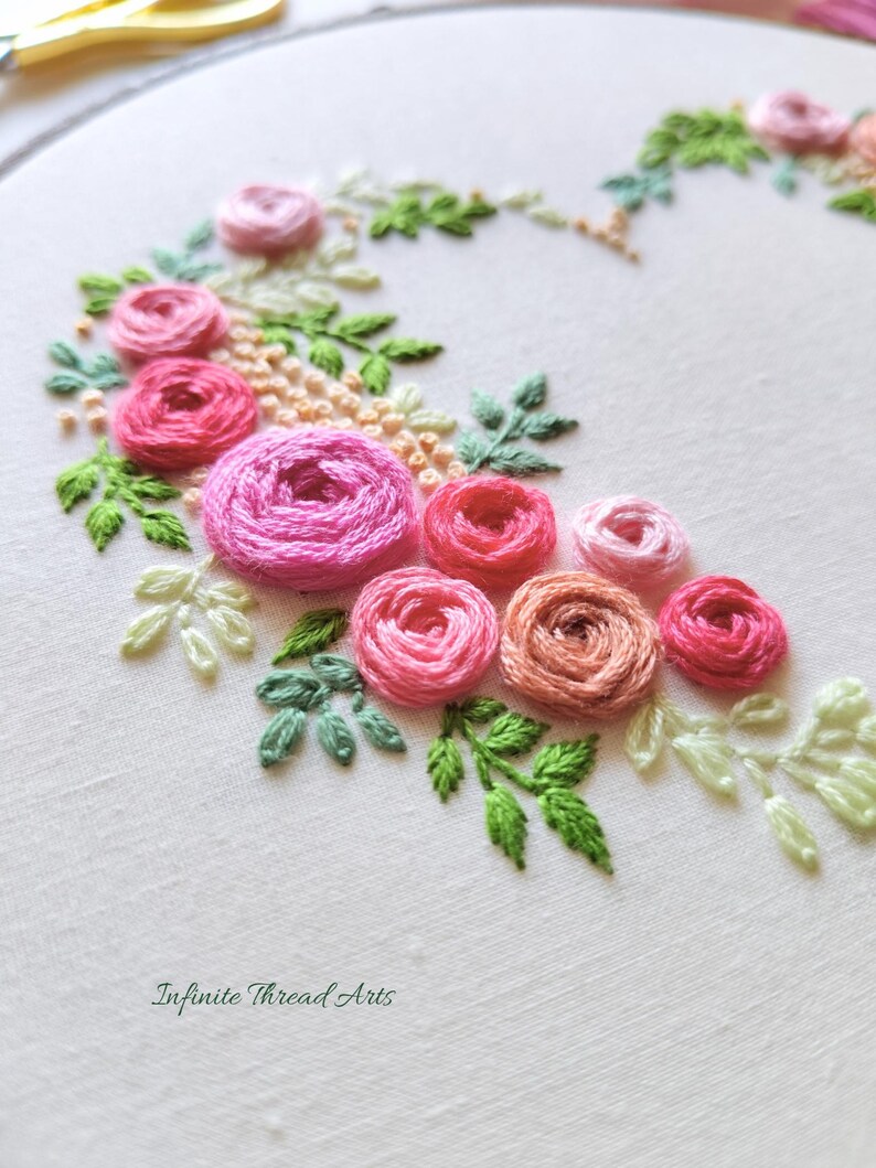 Making Roses With Embroidery Thread Roses Heart Embroidery Pattern: Valentine's Floral Design (PDF Pattern ...