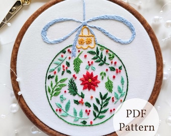 Schema per ricamo a mano di palline di Natale: ornamento fai da te (schema PDF)