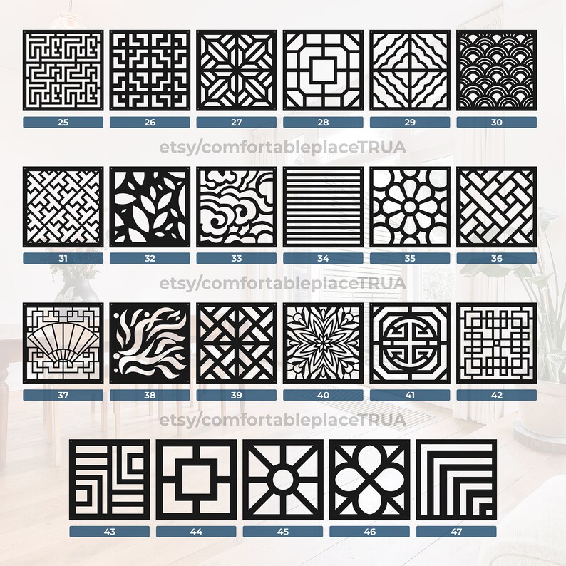 Decorative Room Devider PLYWOOD or Matte PVC. 12 Panels is 1 Square