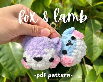 Modèle PDF de porte-clés amigurumi renard et agneau au crochet - Modèle de porte-clés printanier 2-en-1