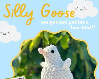 Crochet Certified Silly Goose PDF Pattern | Cute Amigurumi Goose Plushie Pattern - Low Sew