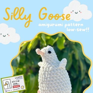 Crochet Certified Silly Goose PDF Pattern | Cute Amigurumi Goose Plushie Pattern - Low Sew