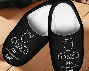 Personalized Groom Slippers, Cozy Wedding Gift, Custom Name Slippers