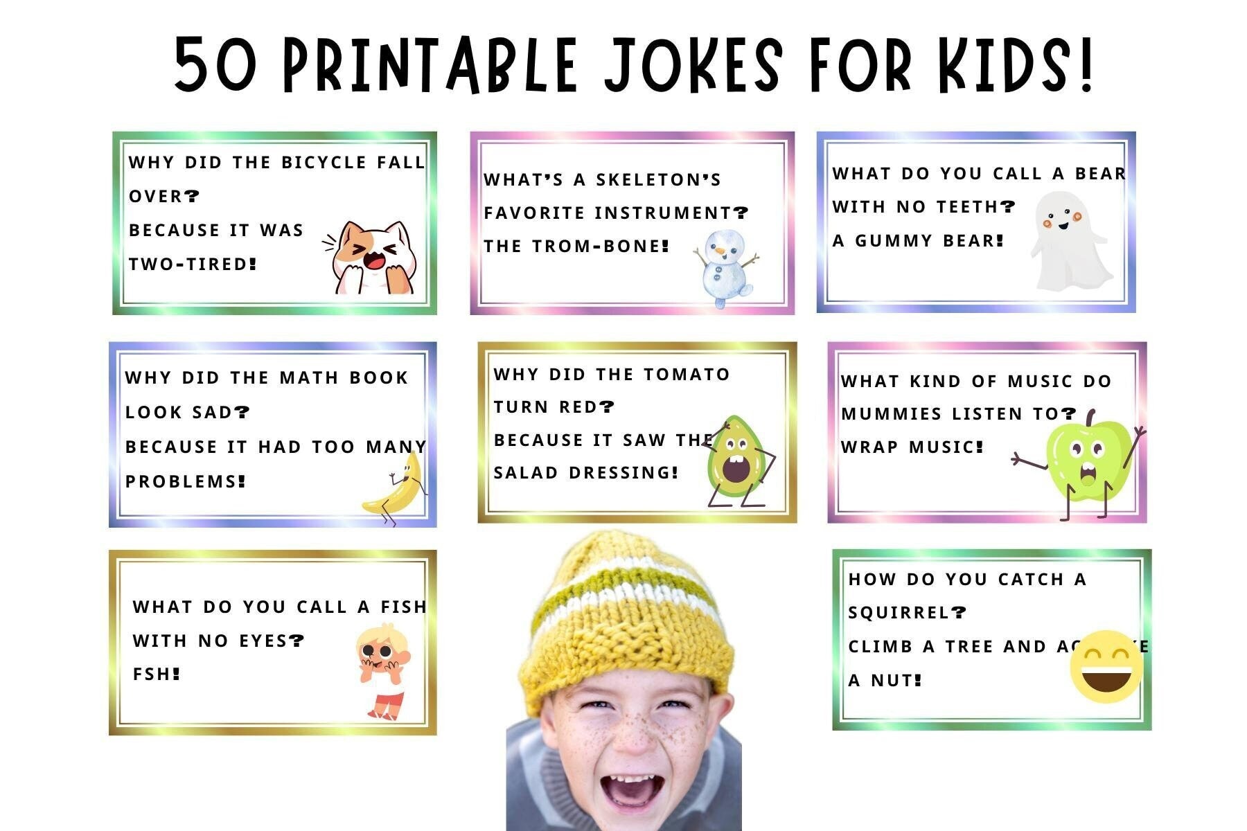 50 Printable Joke Cards for Kids: Lunchbox Notes (digital Download