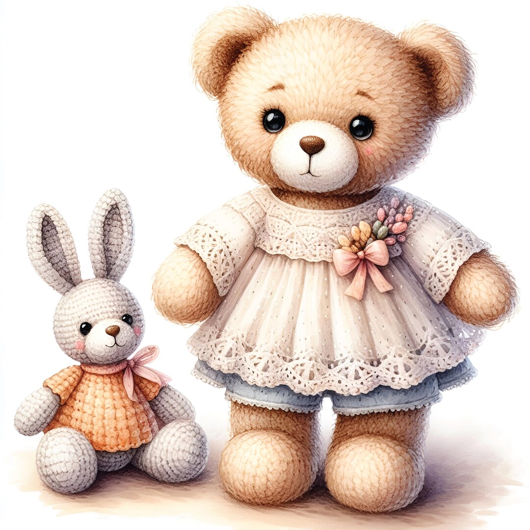 Teddy Bear With Bunny Toy Clipart PNG. Plush Animal Illustration ...