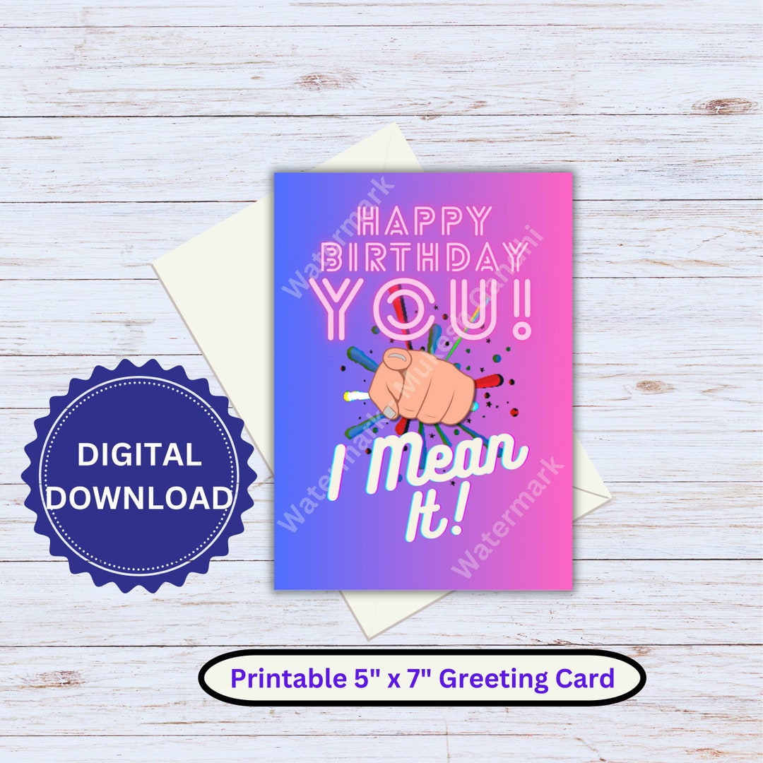 Happy Birthday Greeting Card Pink Printable Digital Cards - Etsy