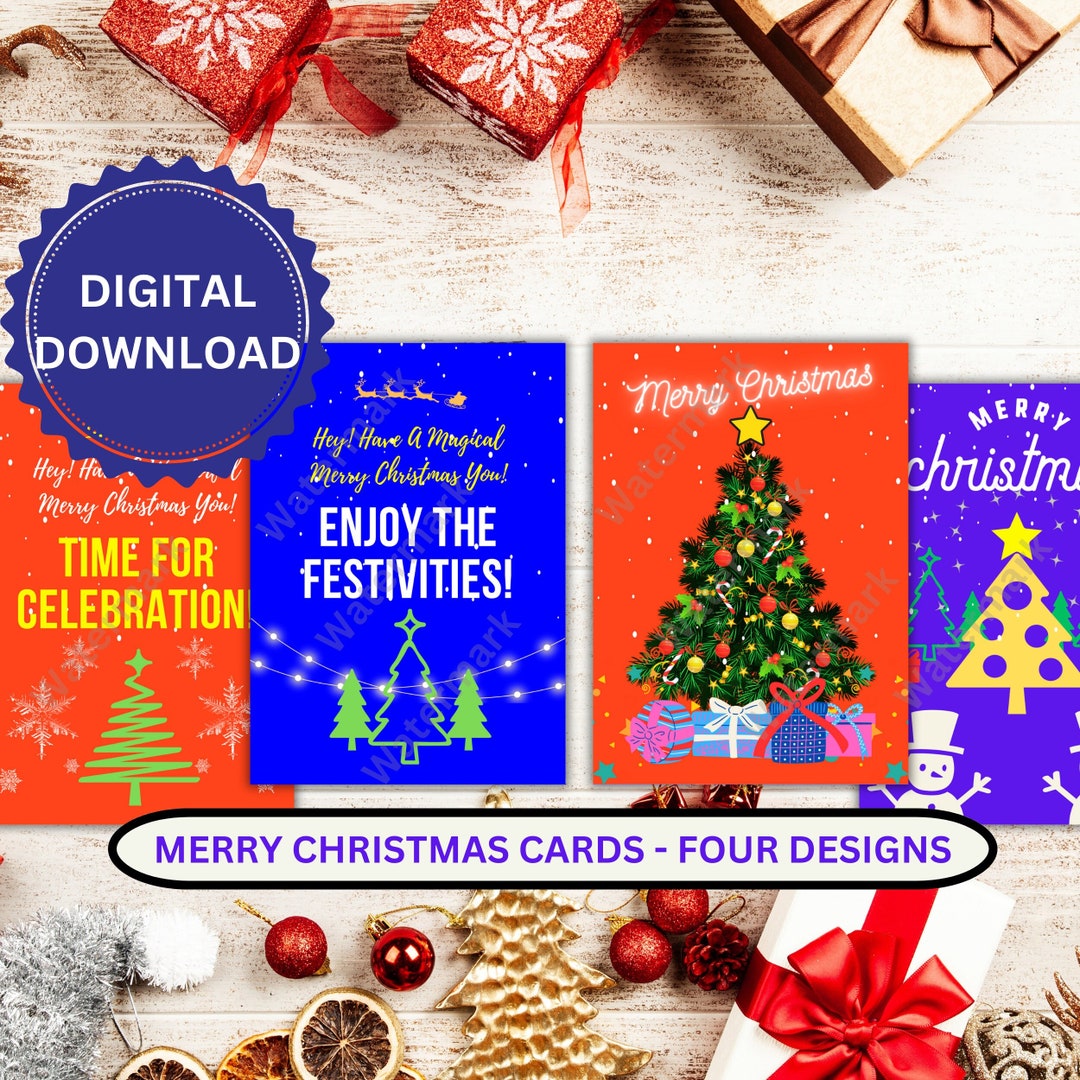 Merry Christmas Greeting Cards Printable Digital Cards Set of Etsy
