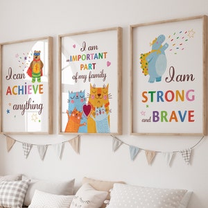 Impresiones de afirmaciones positivas para el aula, decoración de paredes para preescolares, arte de pared para guarderías de género neutro, carteles de sala de juegos Montessori para niños